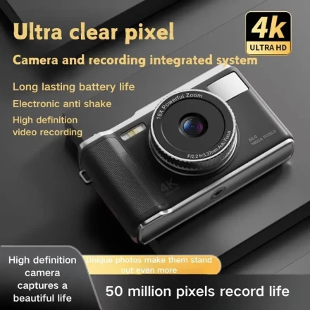 4K Digital Camera with 16X Zoom, CCD Sensor, LED Flash, 7.11cm FHD Screen, 32GB SD Card - Compact Camera for Teenagers, Boys, Girls, Students