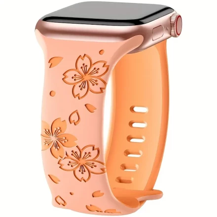 Feminine Touch, Floral Engraved Silicone Sport Band for Apple Watch - Dual-Tone Flower Design, Breathable & Adjustable Strap, Compatible with iWatch Series 10 Ultra SE 9 8 7 6 5 4 3 2 1, Sizes 38mm to 49mm, Ideal for Women