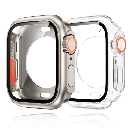 2pcs Turning Into Ultra Full Protector Case for IWatch 45mm44mm 42mm 40mm Cover Tempered Glass Screen Protector for IWatch Series 9 8 7 SE 5 Upgrade Case for IWatch 4 5 6 45mm Screen Protector Hard PC Tempered Glass for IWatch Series 3 Se 44mm Change To U