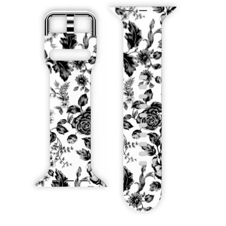 1pc Elegant Black Floral & Carbon Fiber Watermark Strap for Apple Watch Series 1-8 & SE - Durable, Sweat-Resistant Silicone Sport Band, Easy to Install, Fits 38mm-45mm Wrists, Strap for Smart Watch