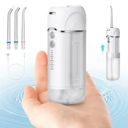 Cordless Water Flosser Portable Oral Irrigator Water Teeth Cleaner Pick, Telescopic Water Tank, 5 Modes 4 Jets Dental Oral Irrigator Water Flossers for Teeth, Braces Bridges Care