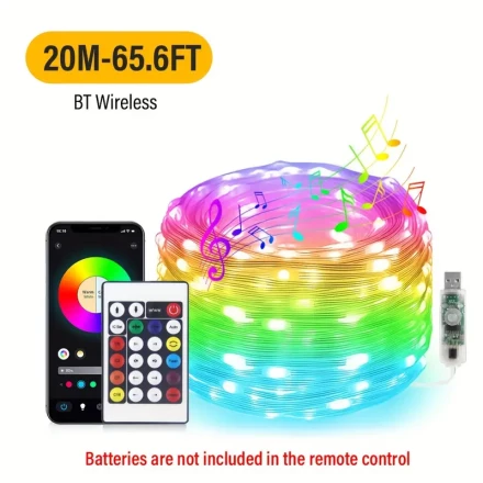 Smart RGB String Lights with APP & IR Remote Control – USB Powered LED Fairy Lights for Outdoor/Indoor, Christmas Tree, Bedroom, Patio, Party Decoration – Wall Mount, Infrared Technology, No Battery
