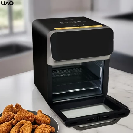 1pc, European standard household multifunctional air fryer, large capacity portable air fryer, adjustable temperature and time, with touch panel visual window, very suitable for grilling chicken, french fries, pizza, chicken wings