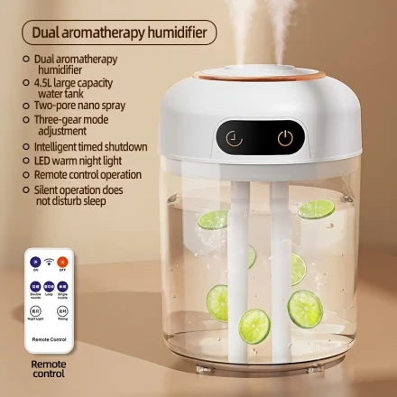 Large Capacity Dual Spray Humidifier with Intelligent Timer - USB Powered, Smart Digital Display, Aromatherapy Machine for Home and Office Desk, Night Light Feature, Air Humidifier