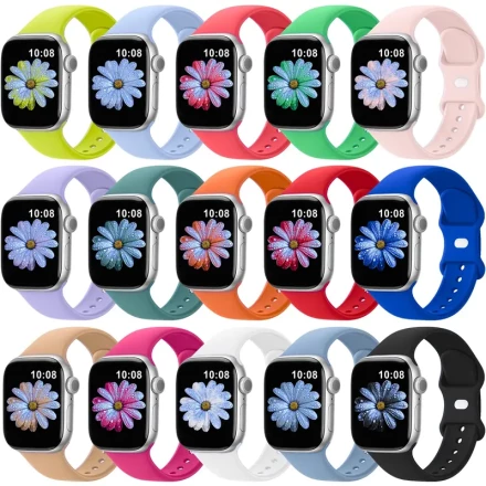 15pcs of a Soft, Waterproof Sporty Silicone Watch Band with a Hidden Buckle, Designed for Compatibility with Apple Watch Series 10, Ultra, 9, 8, 7, 6, SE, 5, 4, 3 in Sizes 38, 40, 41, 42, 44, 45, 49, And 46MM. It Is Stylish, Comfortable, And Serves As a C
