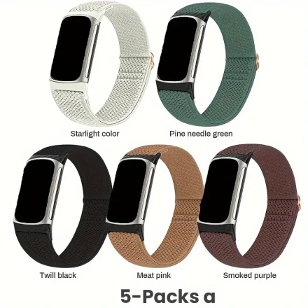 5Pcs Adjustable Nylon Stretch Watch Bands - No Battery, Elastic Breathable Sport Loop Straps with Seamless Fit Connector for Charge 5/6, Suitable for Men and Women