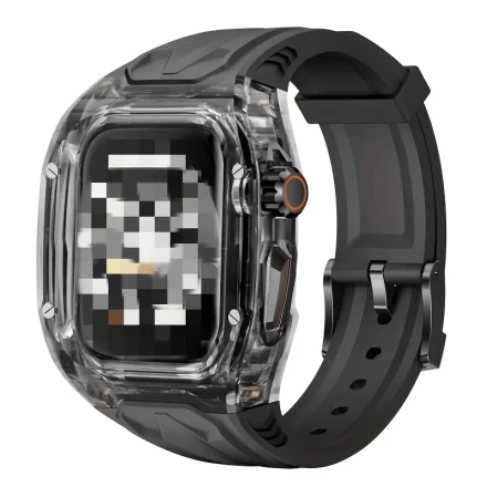 nine2five Smartwatch PC Cases for Apple Watch Series SE/2/3/4/5/6/7/8/9 and Ultra, 40mm 41mm, Transparent Protective Cover with Rubber Strap Module Kit, Shock-Resistant Replacement Accessories
