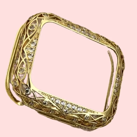 Handmade Copper Case With Inlaid Stones NIine2five Suitable For Apple Watch S8 Generation Zirconia Golden Case S7 Hollowed Out Copper Inlaid Diamond IWatch Protective Cover 49mm