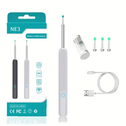 Rechargeable LED Ear Cleaner, USB Charging Luminous Ear Scoop Pick, Adult Earwax Removal Tool, Home Ear Cleaning Kit with 4 Silicone Scoops, Durable ABS Material, ≤36V Operating Voltage, 130mAh Lithium Polymer Battery