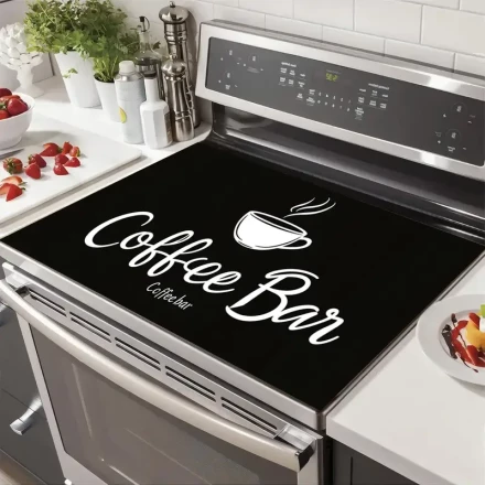 [Home Relaxation] Coffee Bar Design Rubber Stove Top Cover - Non-Slip, Heat Resistant Kitchen Mat for Home Decor, Suitable for Bathroom, Laundry Room, and Hallway, Bathroom Safety Mat | Decorative Stove Mat | Heat Resistant Cover, Stove Top Protectors