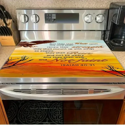 Inspirational Evening Glory Gas Stove Protector - High Temperature Resistant, Scratch-Proof, Easy to Clean, Bible Verse 