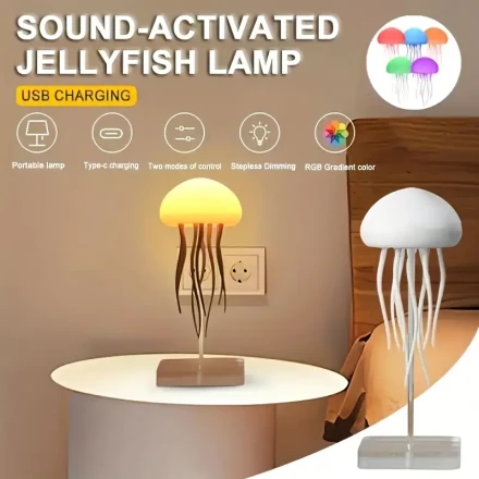 USB-Powered LED Jellyfish Night Light with Rotating Tentacles - Vibrant Full Color Gradient Mood Lamp - Ideal for Home, Office, and Living Room Desk Decor, Jellyfish Lamp