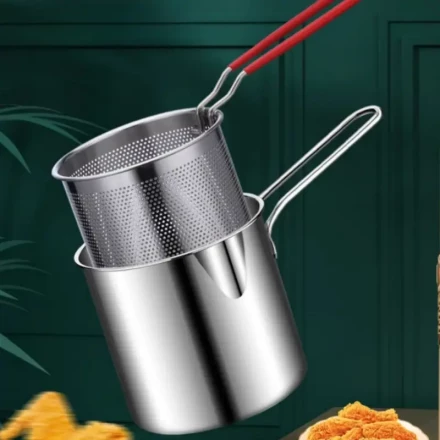 Stainless Steel Deep Fryer with Perforated Basket for Small Fry Food - Suitable for Electric Stoves and Gas Stoves - 1.2L Capacity