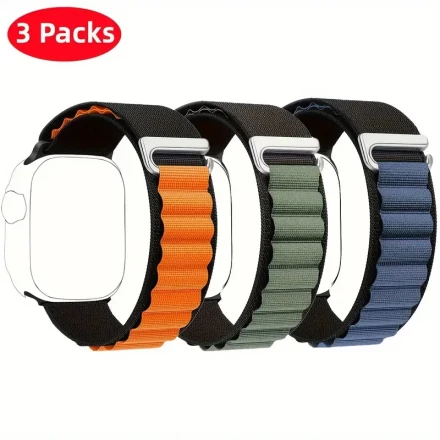3pcs Shiyu Alpine Loop Nylon Sport Watch Bands for Apple Watch Ultra/SE/Series 10/9/8/7/6/5/4/3/2/1 - Adjustable C-Hook Closure, Durable Replacement Straps in Orange, Gray, Black - Ideal Gift for Men & Women, Apple Watch Accessories