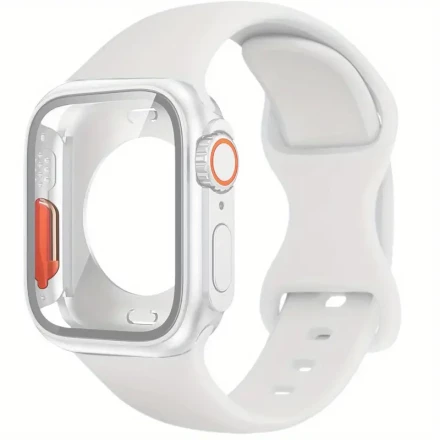 1pc Silicone Watch Band and Case Combo for iWatch 46/42/45/44/41/40mm - Soft Butterfly Clasp Strap with Screen Protector, Compatible with iWatch Ultra/Series 10/9/8/7/6/SE/5/4