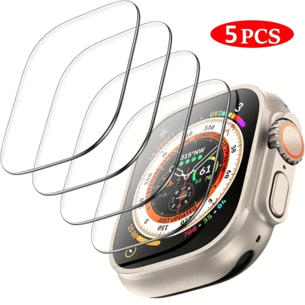 5-Pack Tempered Glass Screen Protector for Apple Watch Ultra 2/Ultra 49mm, 9H Hardness, Glossy Finish, Touch Sensitive, High Definition, Anti-Scratch, Water-Resistant