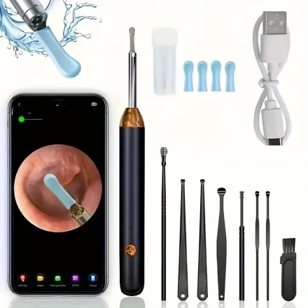 1pc Advanced 8-in-1 Rechargeable Ear Wax Removal Tool with Camera, USB Charging Ear Cleaning Device, Lithium Polymer Battery, 360° Full Screen Tracking, Includes 4 Silicone Ear Plugs for Ear Care