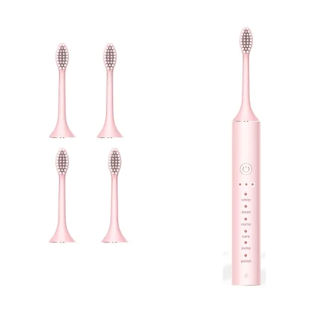 4pcs Sonic Electric Toothbrush Set for Adults - Includes 4 Soft Brush Heads, USB Rechargeable, 6 Smart Modes, Ideal for Sensitive Gums & Teeth - Available in White, Black, Green, Pink