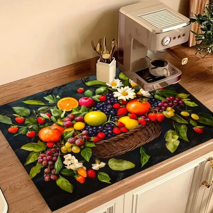 1pc Polyester Stove Cover Mat, Anti Slip, Without Battery, Full of Richness and Deliciousness, for Kitchen, Home Decoration