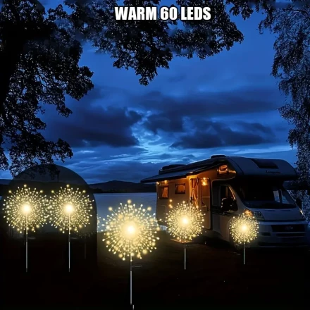 1 Pack FACHOI Solar Garden Lights, LED Firework Lights with 8 Modes, Multicolor Warm White, Solar Powered Tabletop Decoration for Garden, Wedding, Party, Patio - 60/200/300/360/420 LEDs