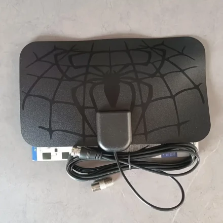 2024 Mini Spider Indoor HDTV Antenna - 4K/1080P, 360° Reception Range, Smart Signal Booster with Amplifier, USB Powered, Includes Coaxial Cable, Compatibility for Older TVs, Black Spider Web Design
