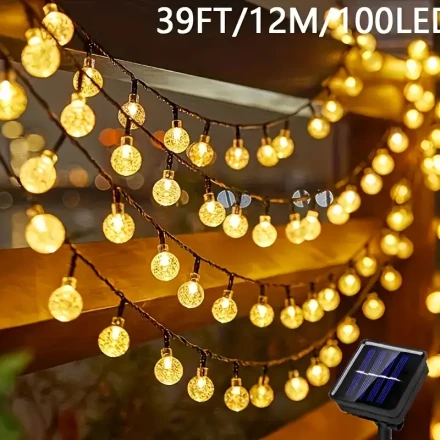Solar-Powered LED Garden Lights, Crystal Globe String Lights for Lawn, Flower Beds, Pathway, and Wedding Decor, Solar Battery Operated, ≤36V