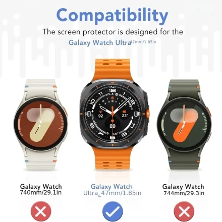 MeYa 3pcs Tempered Glass Screen Protector for Samsung Galaxy Watch 7 Ultra 47mm - HD Clear, Touch Sensitive, Waterproof, Bubble-Free Application