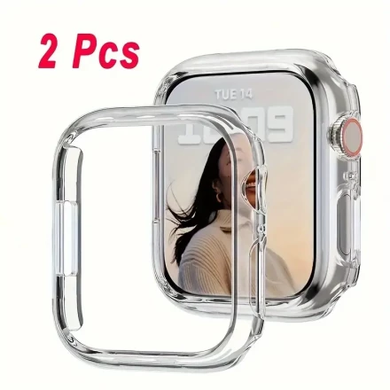 2-Pack Transparent PC Case for Apple Watch, Compatible with 38mm-49mm, Shockproof Hard Shell Smartwatch Cover, No Screen Protector Included