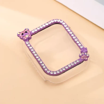 Apple Watch Case with Bear Design and Rhinestones, Compatible with 40mm/41mm/44mm/45mm, Hard PC Material