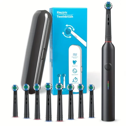 Orinatola Electric Toothbrush with 8 Replacement Brush Heads, 3 Cleaning Modes, USB-C Fast Charging,, 600mAh Lithium Battery, with Travel Case