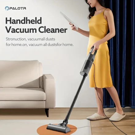 PALOTR Handheld Vacuum Cleaner with Long Flat Brush, Corded Stick Vacuum with 8 Nozzles, 400W High Suction, 220-240V European Standard Plug, Plastic Body, Cartridge Filter, for Home & Office Dust Removal