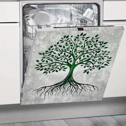 1pc 2D Green Tree of Life Pattern, PVC, Reusable, No Electricity Needed, Durable, Magnetic, for Dishwasher, Refrigerator, Washing Machine, Cabinet Decoration, Door Decoration