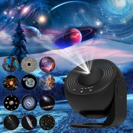 Black Color Dynamic Globe Creative Star Projection Lamp Indoor Rotating Atmosphere Smart Projector Bedroom Dream Universe Star Projection Lamp with 13 Flims