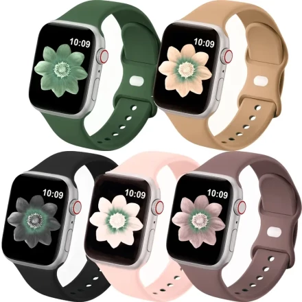 5pcs Silicone Sports Strap for iWatch Series 10 9 8 7 6 5 4 3 2 1, Soft Waterproof Replacement Strap for Men and Women, 38mm 40mm 41mm 42mm 44mm 45mm 46mm 49mm, as a gift for Valentine's Day and Christmas