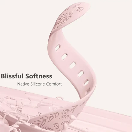 8pcs Floral Engraved Silicone Bands for Apple Watch - Soft, Waterproof Wrist Straps Compatible with Series 10/9/8/7/6/5/4/3/Ultra/SE (38mm-49mm)