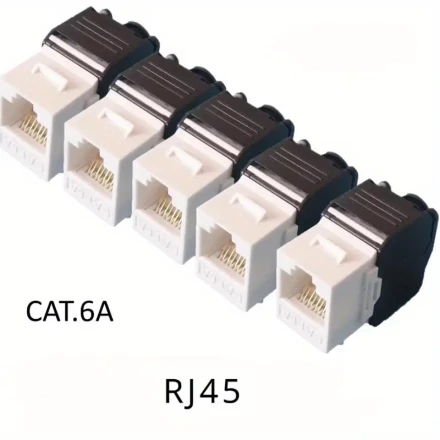 5 RJ45 Computer 180 Degree 10 Gigabit Shielded Adapters, Tool Free Wall Plug, CAT.6A And CAT.7