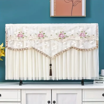 Lace TV Dust Cover - Fits 139.7cm Screens, Polyester Protective Sleeve for Home Appliances, Universal, Cloth