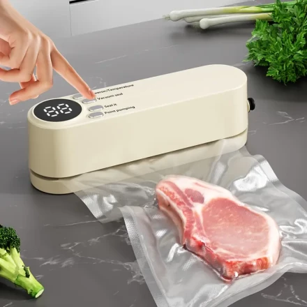 Compact Mint Green Vacuum Sealer Machine with LED Indicator - USB Rechargeable, 1200mAh Lithium Battery, Automatic Food Saver with Cutter & Sealing Bags - Ideal for Dry/Moist Food Preservation