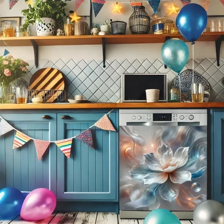 Elegant Floral Dishwasher Cover - Easy Installation, Modern PVC Kitchen Sticker Decor with Serene for Lotus Design, Durable for Long-Lasting Use, Adds a Splash of Color to Your Kitchen