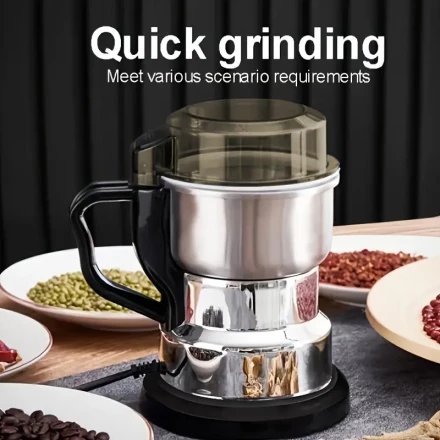 1pc Electric Spices Grinder, Stainless Steel, 220-240V with European Standard Plug, Portable Coffee Bean Mill, Quick Grinding for Dry Nuts and Grains, No Battery Required