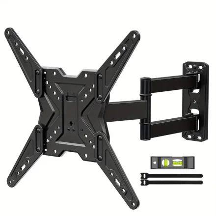 Sturdy Black TV Wall Mount for 66.04-152.4 cm LED LCD Flat & Curved Screens, Supports Up to 34.93 KG, 180° Swivel & +5°/-15° Tilt, Easy Installation with Reinforced Arm & Wide Plate, Perfect for Living Room, Bedroom & Retail Displays