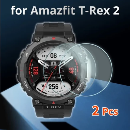 2pcs Tempered Glass Screen Protector For Amazfit T-Rex 2, 36mm/1.42 Inch, Anti-Scratch, Ultra HD Clear, Oleophobic Coating, Smooth Touch, Easy To Install
