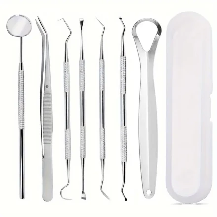 Premium Tooth Tools Set - Effective Plaque Removal Kit with Stainless Steel Oral Hygiene Tools, Mouth Mirror, Scaler, and Pick for Thorough Teeth Cleaning - Non-Slip Patterned Handle and Unscented for Sensitive Users