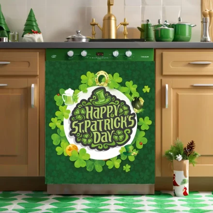 1pc, Saint Patrick'S Day Dishwasher Magnet Decal, Irish Festive Kitchen Decor, Cartoon Fairy Hat, Clover, Golden Pot & Coins Design, Holiday Celebration Home Accent, No Battery Required