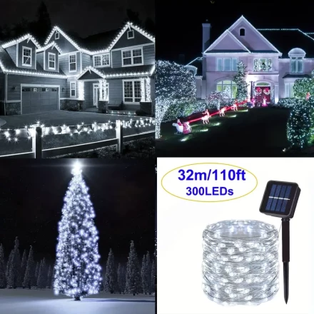 Outdoor Brilliance, Extra Long Solar String Lights - 8 Modes,, Flexible Copper Wire Fairy Lights for Christmas Tree, Garden Party & Wedding Decor (White/Warm/Colorful)