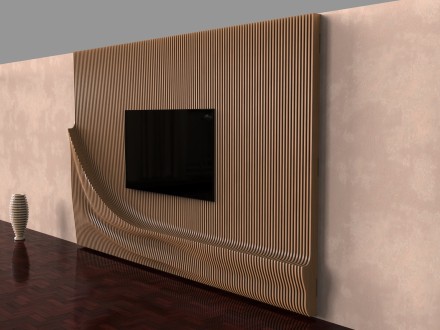 Parametric wooden wall decor for a TV