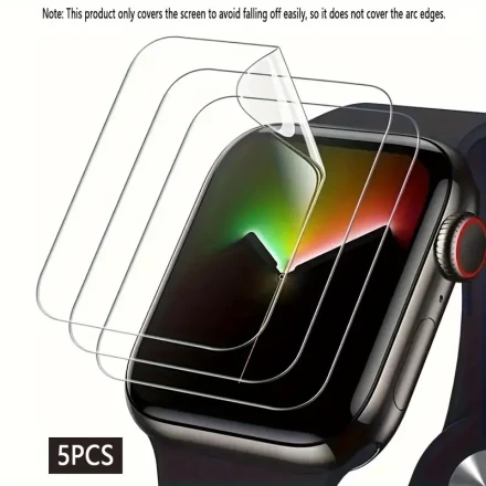 5-Pack TPU Hydrogel Screen Protector for Apple Watch Series 9/8/7/5/6/SE/3/2 & Ultra, 38/40/41/42/44/45/49mm, Case-Friendly, Easy Install, Waterproof, 9H Hardness