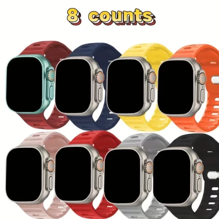 8-Pack Silicone Sport Bands for Apple Watch Ultra 2/iWatch Series 10/9/8/7/6/5/4/3/2/1/SE, Waterproof Replacement Wristbands, Soft & Durable, Compatible with 49/45/46/44/42mm - Unisex