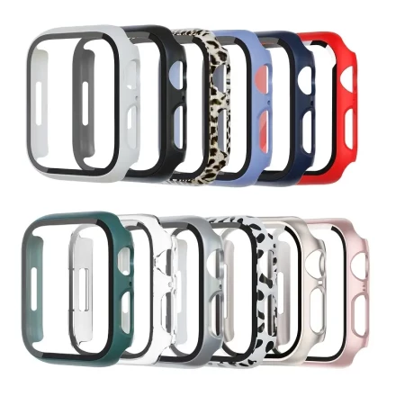 12pcs Watch Protective Case for Apple Watch Series S4 5 6 7 8 9 10 40/41/42/44/45/46mm, Tempered Glass Screen Protector, Full Coverage Hard PC Protective Case
