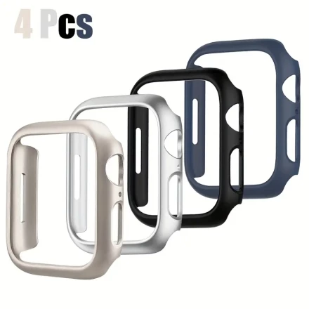 4pcs Frosted Matte PC Hard Protective Case for Apple Watch 40mm 44mm 41mm 45mm 42mm 46mm Fashion Simple Men's and Women's Sports Casual Anti-fall and Anti-scratch Protective Case for Apple Watch Series 10/9/8/7/6/5/SE/4 Four Color Combination
